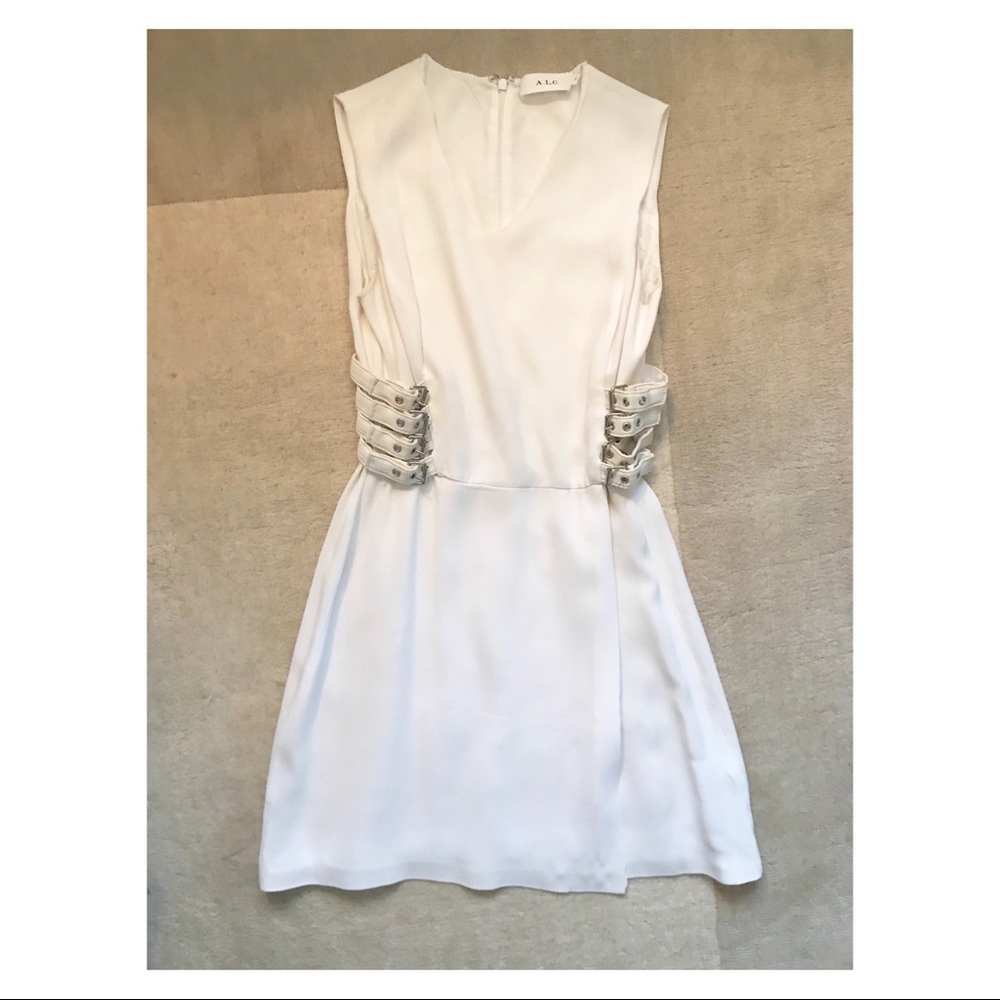 A.L.C. White Buckle Crepe Mini Dress Size 2